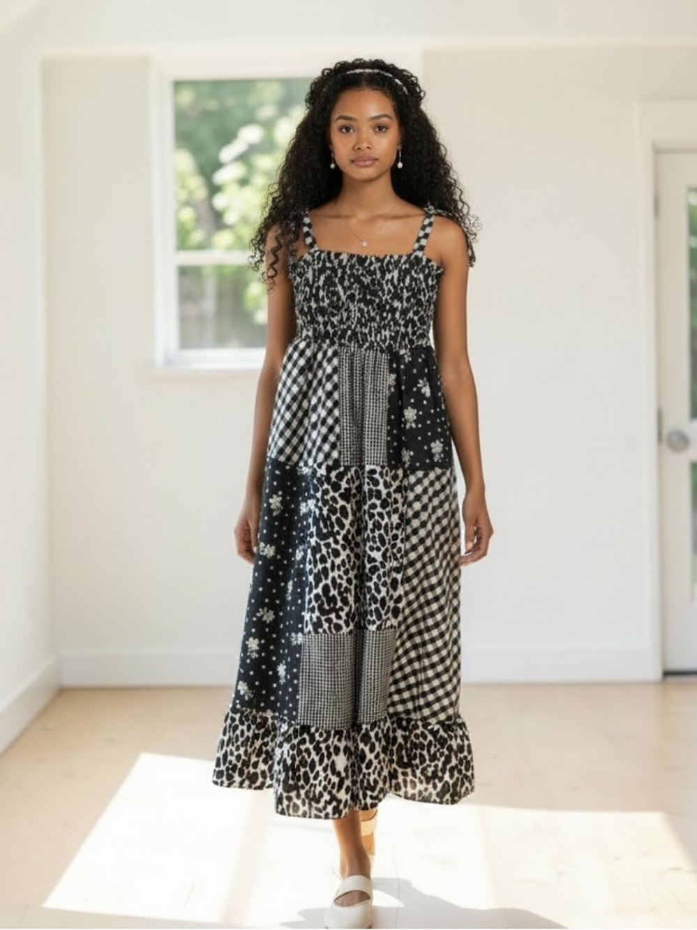 Sandy Liang Black & White Patchwork Tiered Dress “Bridgerton/Regency Vibe”